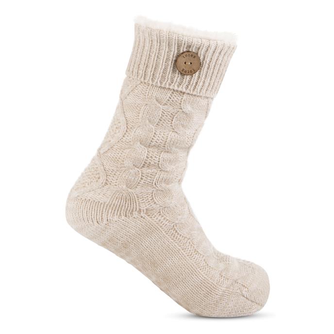 totes toasties® Ladies Texture Slipper Socks With Button Biscuit Extra Image 3